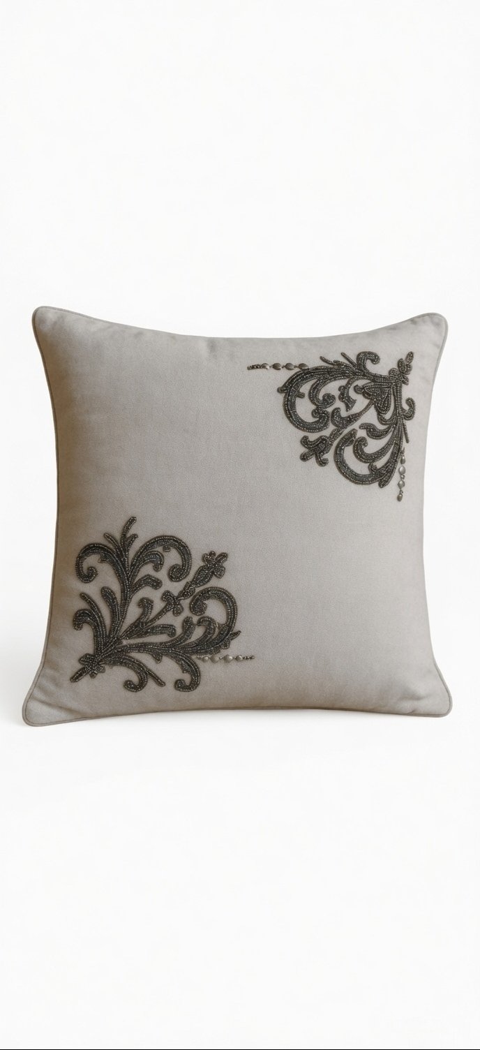 Ivory Noir Embroidered Cushion