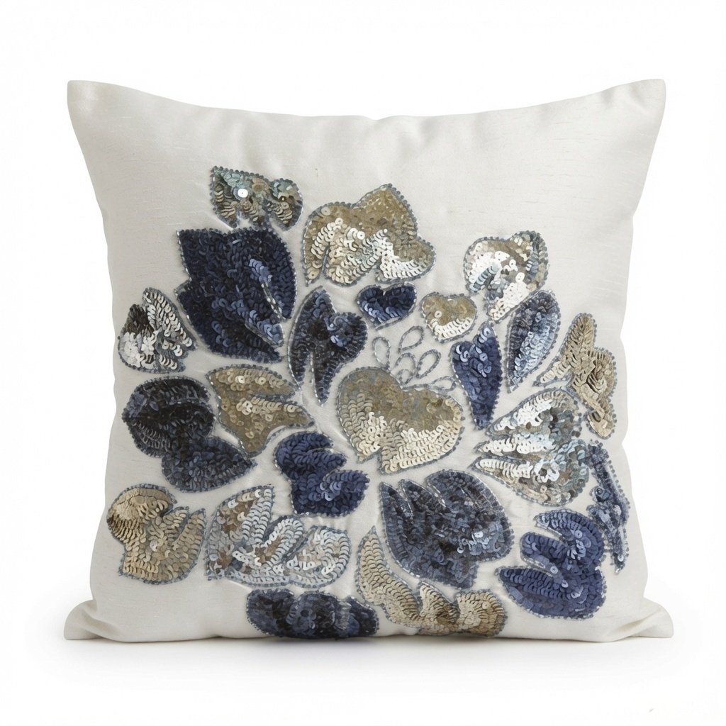 Midnight Bloom Embroidered Cushion