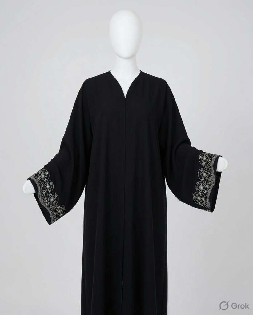 Luxury Black Floral Cuff Embroidered Abaya