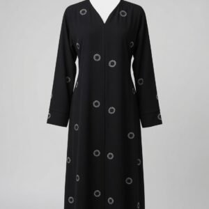 Classic Black Crystal Circle Embellished Abaya