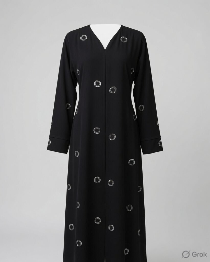 Classic Black Crystal Circle Embellished Abaya
