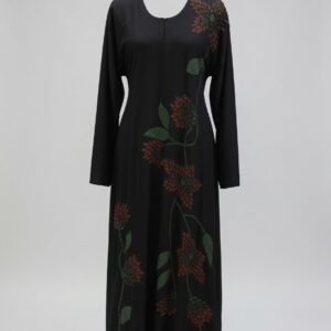 Elegant Black Red Floral Embroidered Abaya