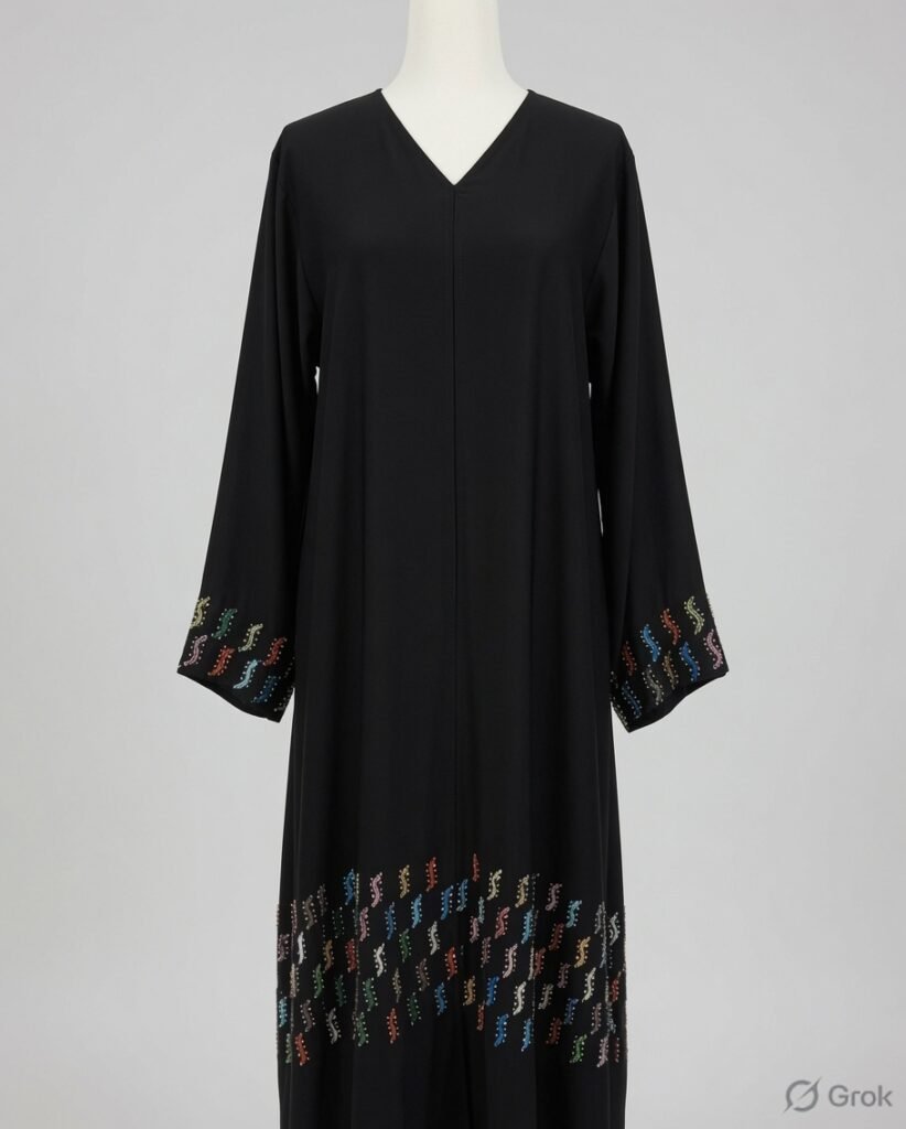 Elegant Black Multicolor Embellished Abaya
