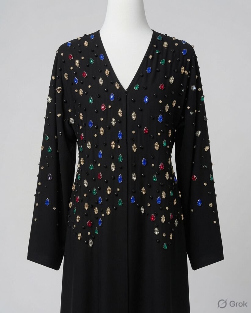 Luxury Black Multicolor Crystal Embellished Abaya