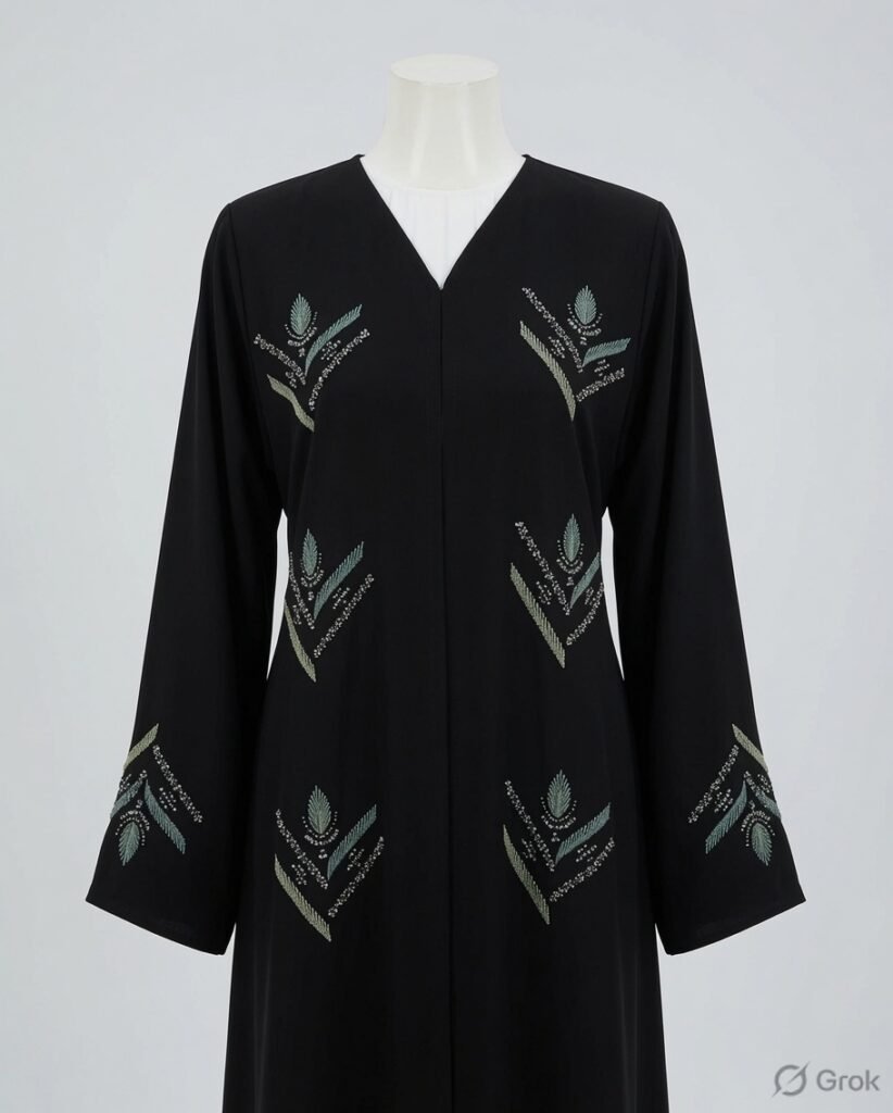 Elegant Black Botanical Embroidered Abaya