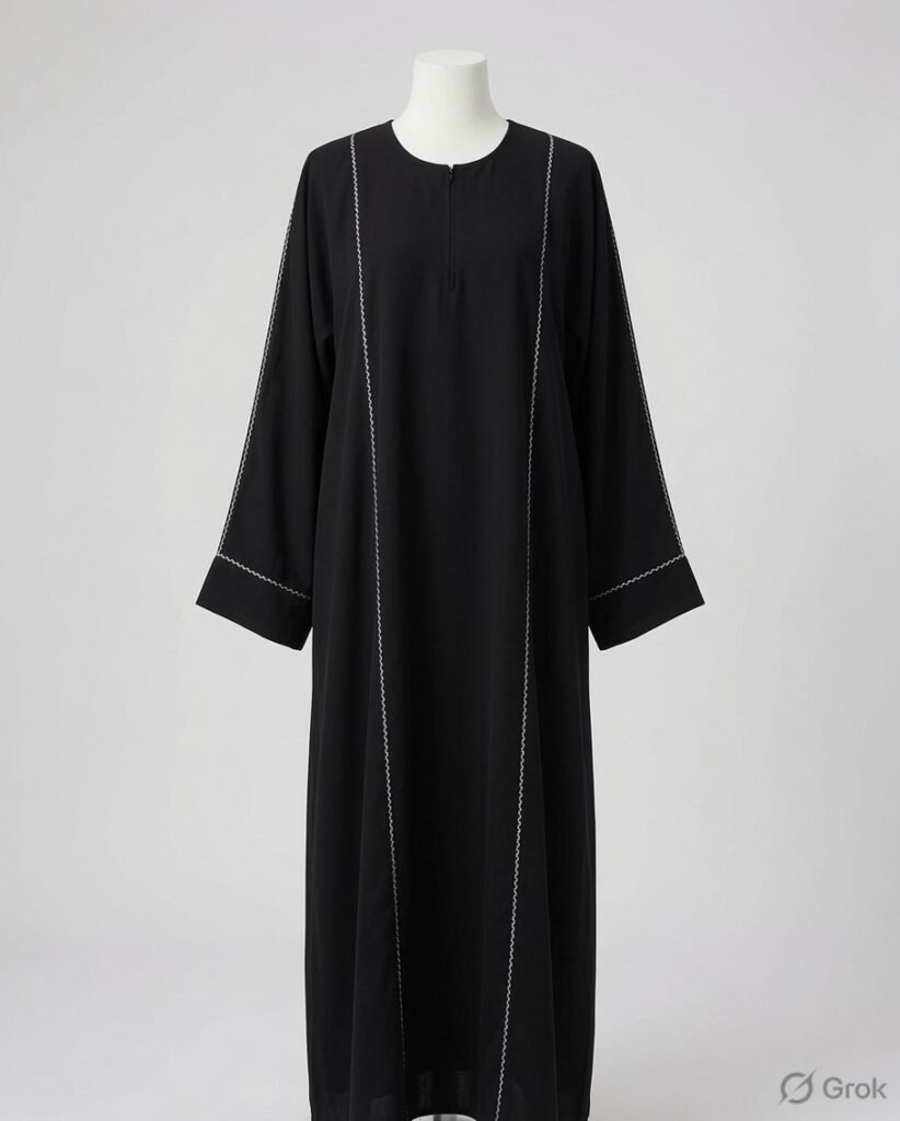 Classic Black Contrast Stitch Abaya