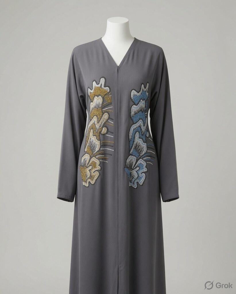 Elegant Grey Dual-Tone Floral Embroidered Abaya