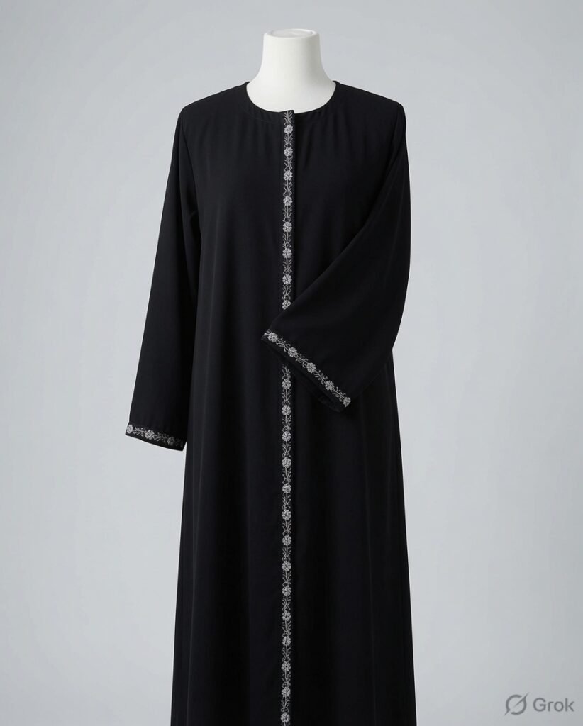 Classic Black Floral Trim Abaya